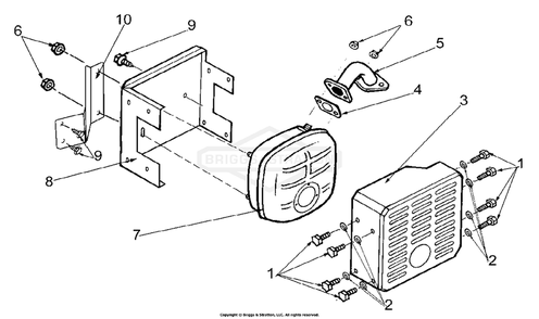 Muffler Assembly Diagram and Parts List for 9817-3 4500 Briggs and Stratton Generator